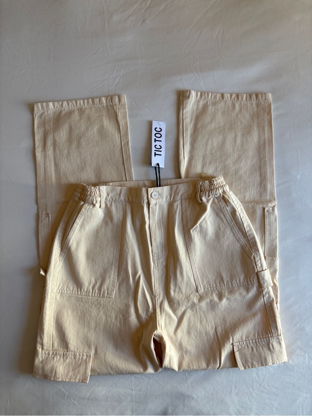 Tic Toc NWT Cream Straight Leg Cargo Pants Utility Indie Streetwear Neutral